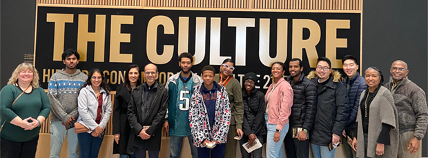 The IDEAS at DOM Leadership team along with Internal Medicine residents, fellows, and postdocs visited the St. Louis Art Museum on December 3, 2023 to tour the Hip Hop exhibit which celebrated the history, art, fashion, culture, people, and music that contributed to the history of hip hop. 